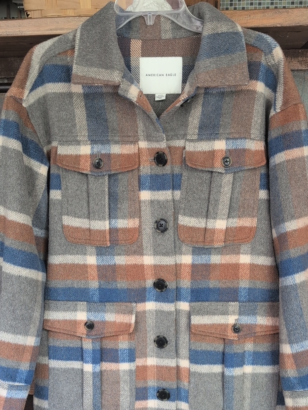 American Eagle Outfitters Oversized Plaid Shacket Elongated Cut - Women's Small - Picture 3 of 7